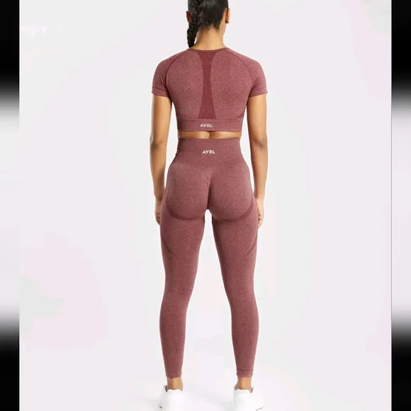 NWT AYBL High Rise Red Marl Athletic Contour Sporty Leggings XS - Picture 2 of 10